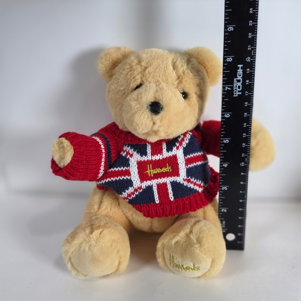 Harrods Knightsbridge Teddy Bear Plush 8" Small London Union Jack Sweater 21cm - Picture 6 of 10